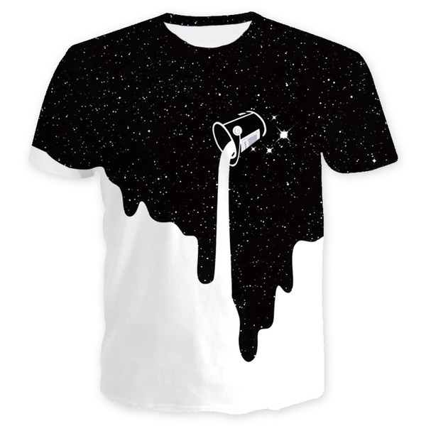 Férfi alkalmi póló rövid ujjal és O-nyakú fekete-fehér színben