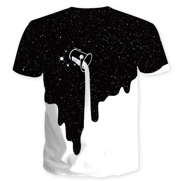 Férfi alkalmi póló rövid ujjal és O-nyakú fekete-fehér színben