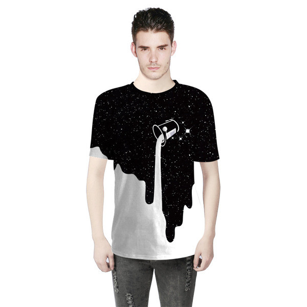 Férfi alkalmi póló rövid ujjal és O-nyakú fekete-fehér színben