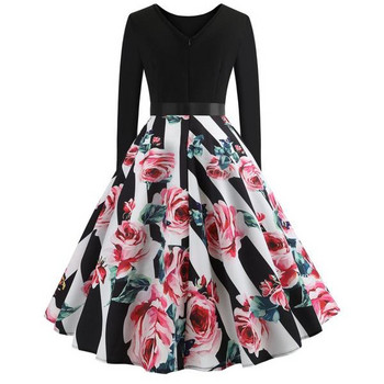 Rochie modernă de damă cu mâneci lungi și decolteu O în negru