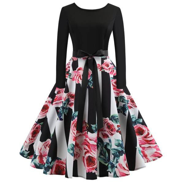 Rochie modernă de damă cu mâneci lungi și decolteu O în negru