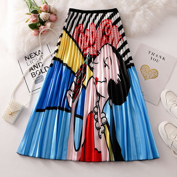 Modern női rakott szoknya magas derékkal