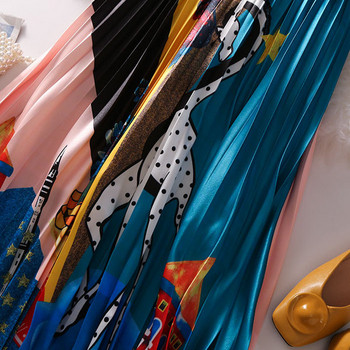 Fusta de dama plisata cu talie inalta cu imprimeu