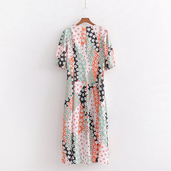 Hosszú női alkalmi ruha színes mintával