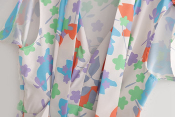 Rochie lunga de dama cu cravate in talie si model floral