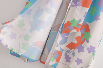 Rochie lunga de dama cu cravate in talie si model floral