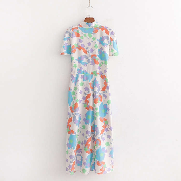 Rochie lunga de dama cu cravate in talie si model floral