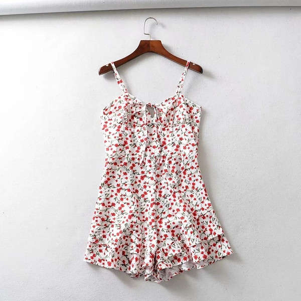 Virágmintás, vékony pántos női nyári overall