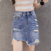 Női alkalmi farmerszoknya szakadt motívumokkal