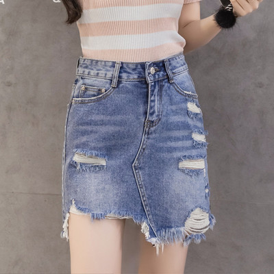 Női alkalmi farmerszoknya szakadt motívumokkal