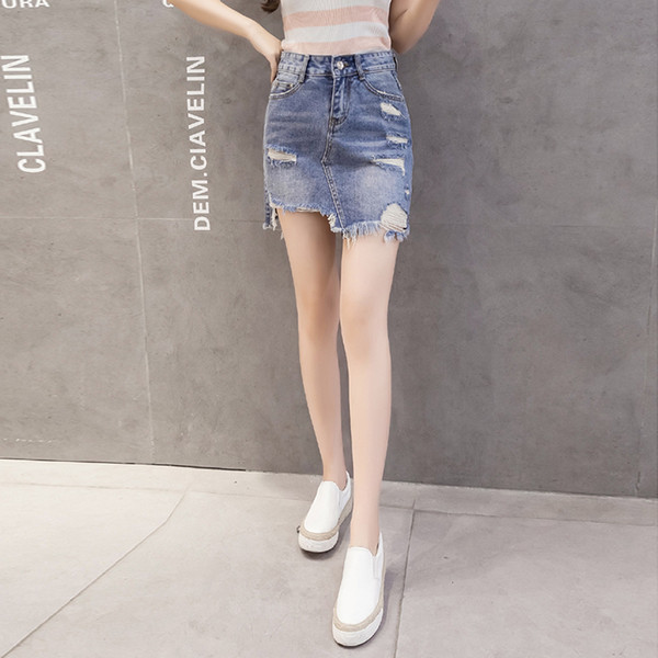 Női alkalmi farmerszoknya szakadt motívumokkal