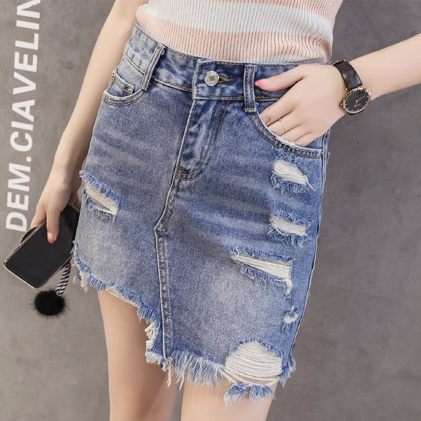 Női alkalmi farmerszoknya szakadt motívumokkal