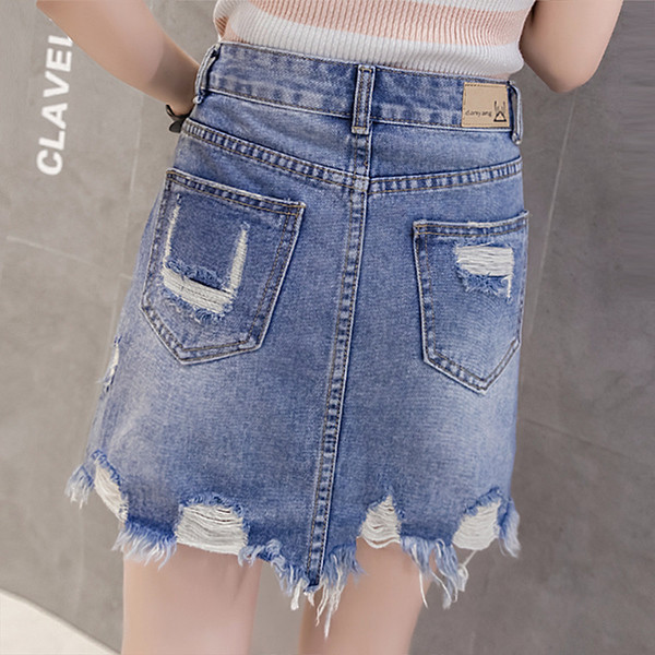 Női alkalmi farmerszoknya szakadt motívumokkal