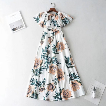 Rövid ujjú, virágmintás női ruha - hosszú modell