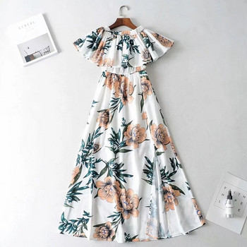 Rövid ujjú, virágmintás női ruha - hosszú modell