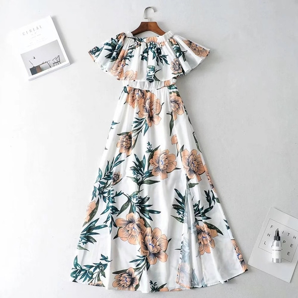 Rövid ujjú, virágmintás női ruha - hosszú modell