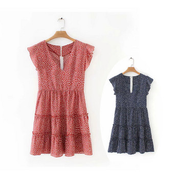 Pöttyös női ruha két színben, rövid ujjal