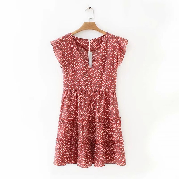 Pöttyös női ruha két színben, rövid ujjal