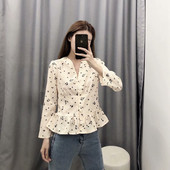 Női blúz V-nyakú és hosszú ujjú