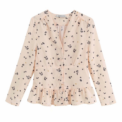 Női blúz V-nyakú és hosszú ujjú