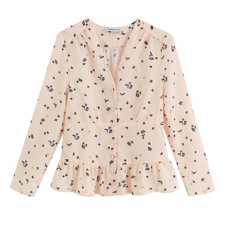 Női blúz V-nyakú és hosszú ujjú