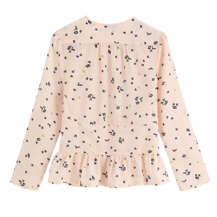 Női blúz V-nyakú és hosszú ujjú