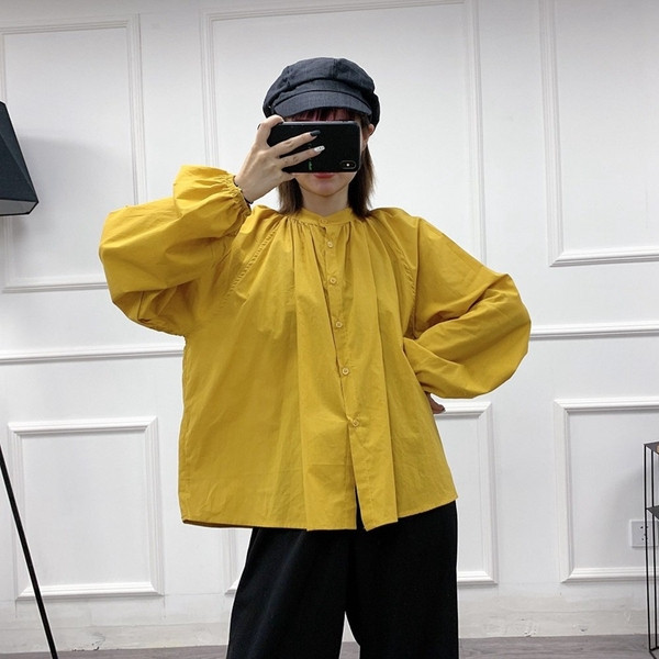 Női széles, hosszú ujjú ing sárga gumival