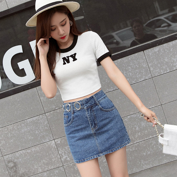 Női lezser farmerszoknya, két színben, magas derékban