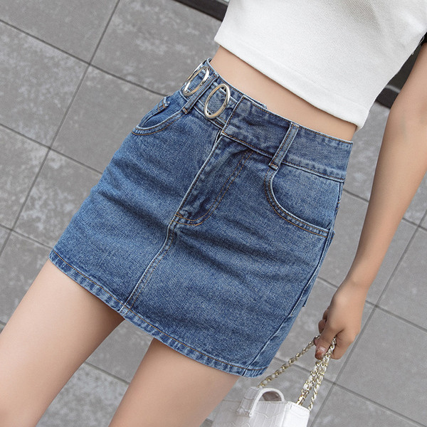 Női lezser farmerszoknya, két színben, magas derékban