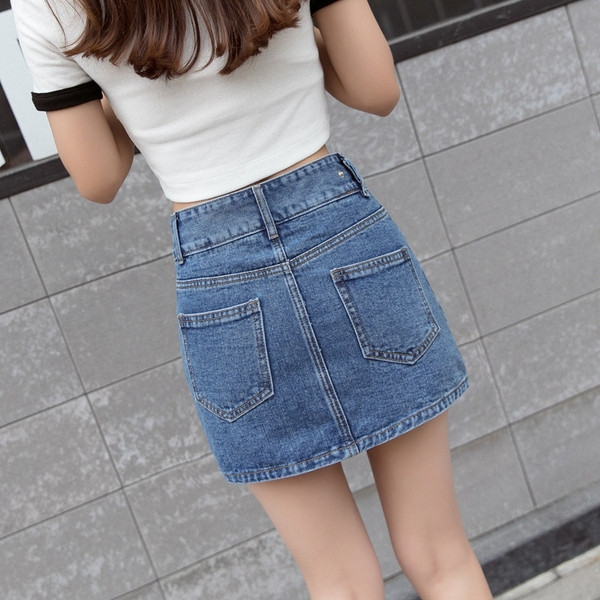 Női lezser farmerszoknya, két színben, magas derékban