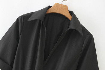 Rochie de dama cu maneca scurta si curea in talie de culoare neagra