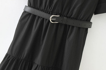 Rochie de dama cu maneca scurta si curea in talie de culoare neagra