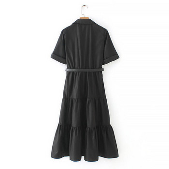 Rochie de dama cu maneca scurta si curea in talie de culoare neagra