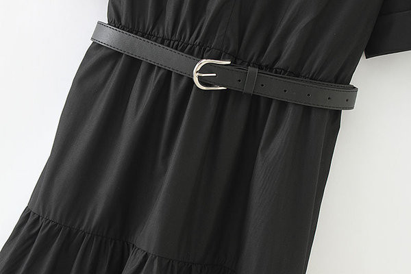 Rochie de dama cu maneca scurta si curea in talie de culoare neagra