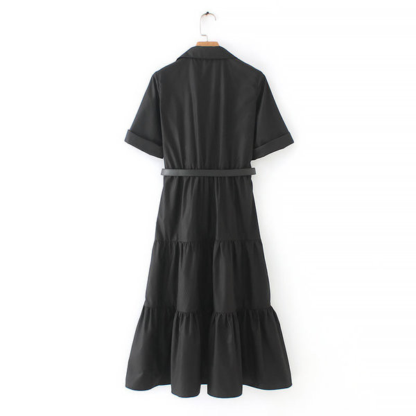 Rochie de dama cu maneca scurta si curea in talie de culoare neagra