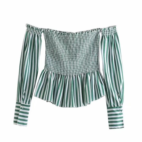 Modern női csíkos ing csupasz vállval, két színben