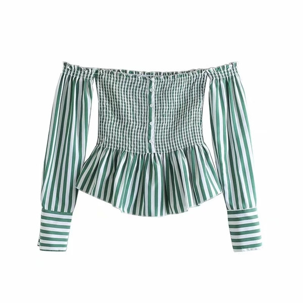 Modern női csíkos ing csupasz vállval, két színben