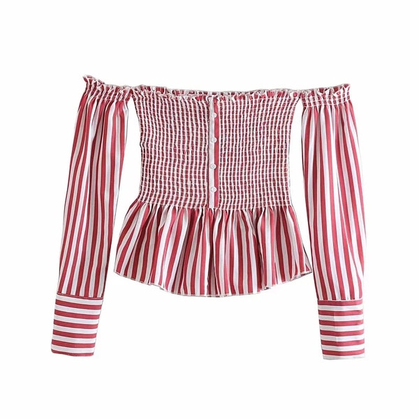 Modern női csíkos ing csupasz vállval, két színben