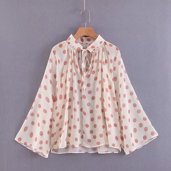 Női pöttyös ing széles ujjú fehér színben