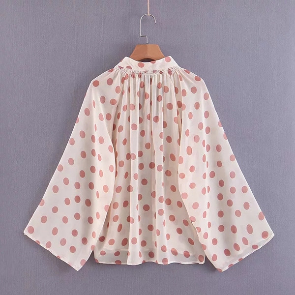 Női pöttyös ing széles ujjú fehér színben