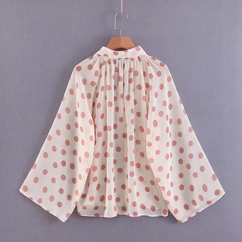 Női pöttyös ing széles ujjú fehér színben