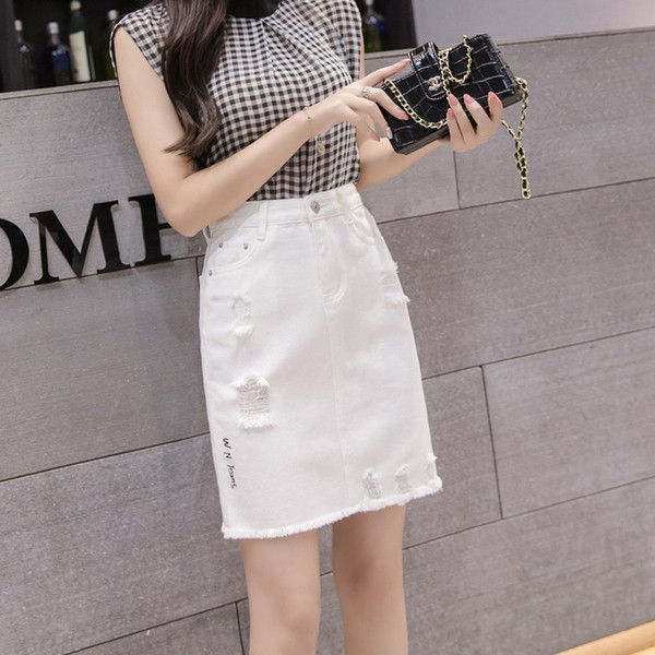 Női alkalmi farmerszoknya fehér színben