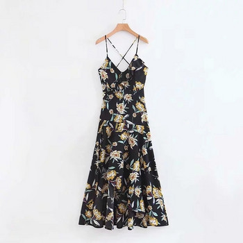 Rochie de dama cu bretele subtiri si model colorat