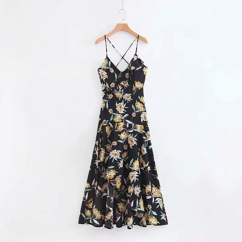 Rochie de dama cu bretele subtiri si model colorat