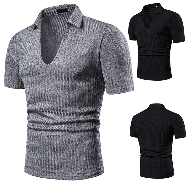 Modern férfi póló O-nyakú szürke és fekete színben