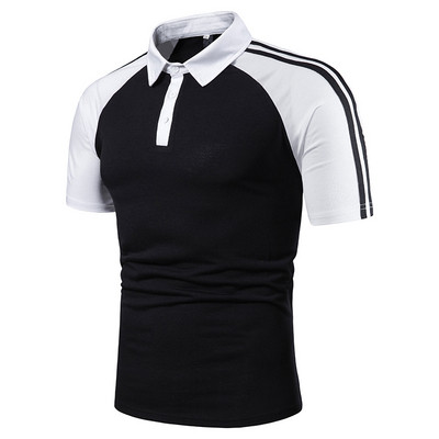 Tricou modern pentru bărbați cu guler clasic în alb și negru