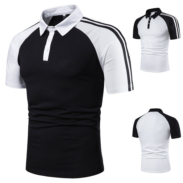 Tricou modern pentru bărbați cu guler clasic în alb și negru