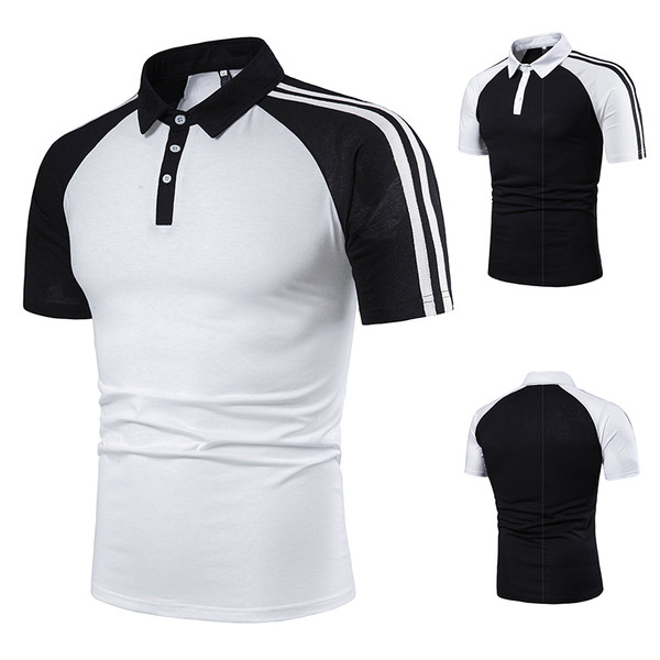 Tricou modern pentru bărbați cu guler clasic în alb și negru