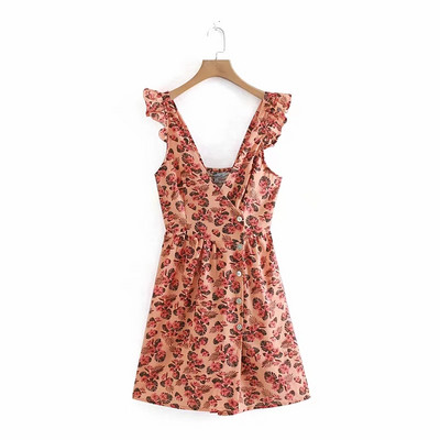 Rochie scurta de dama cu decolteu in V si model floral