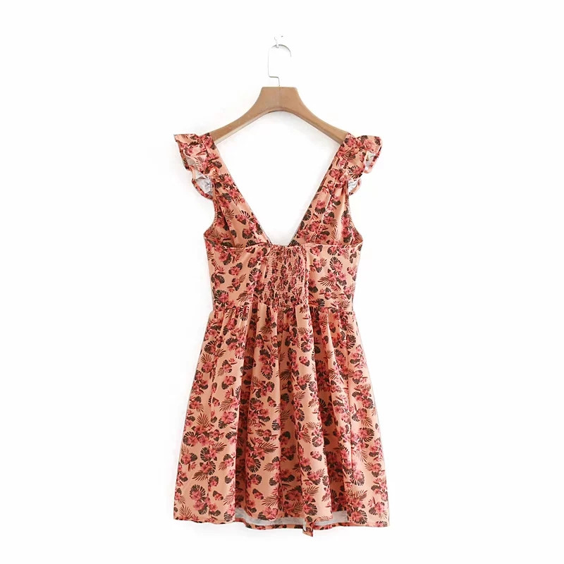 Rochie scurta de dama cu decolteu in V si model floral